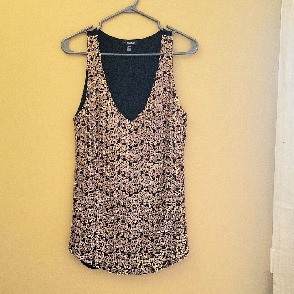 Le Chateau Sequin Tank Top - Black and Gold